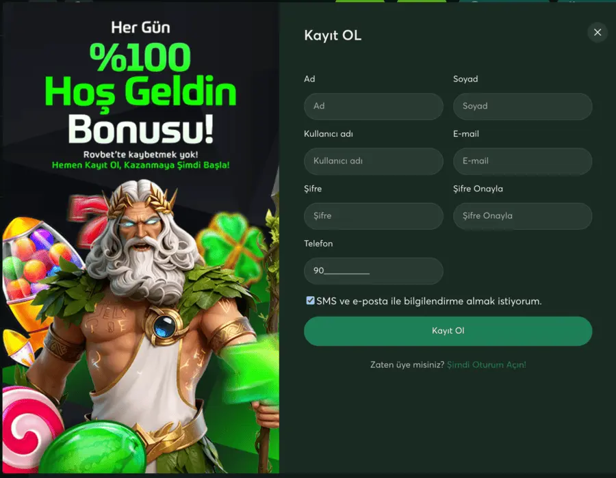 Rovbet Kayıt Formu